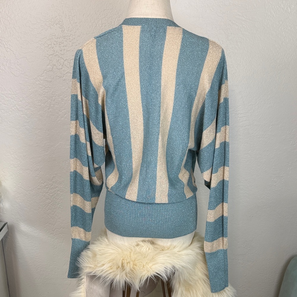 Vintage BCBGMAXAZRIA Metallic Striped Faux-Wrap Knit – Size M - Picture 6 of 14